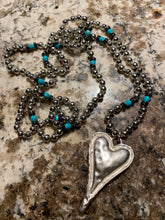 Load image into Gallery viewer, Bohemian Tribal Jewelry Metal Beads / Turquoise Heart Pendant Necklace
