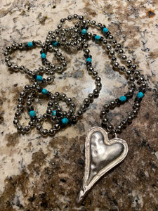 Bohemian Tribal Jewelry Metal Beads / Turquoise Heart Pendant Necklace