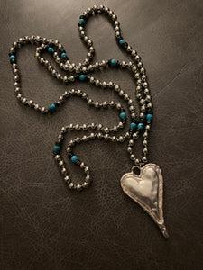 Bohemian Tribal Jewelry Metal Beads / Turquoise Heart Pendant Necklace