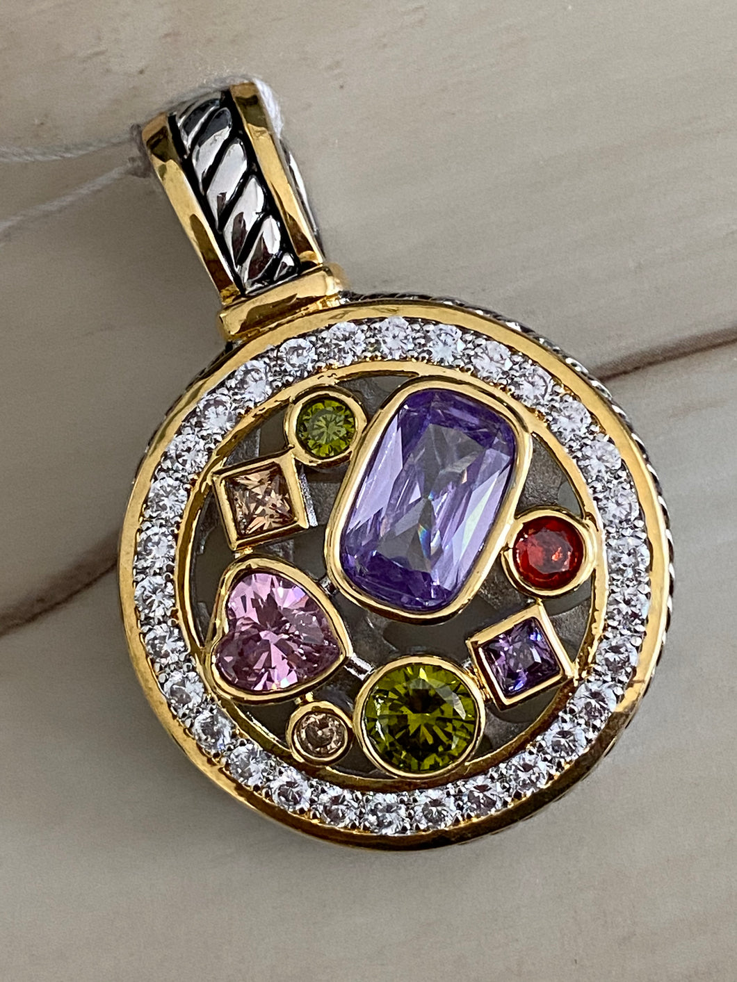 Pendant Purple Morganite Peridot Pink & Red Crystals Zircon 925 Sterling Silver Gold Plated Jewelry