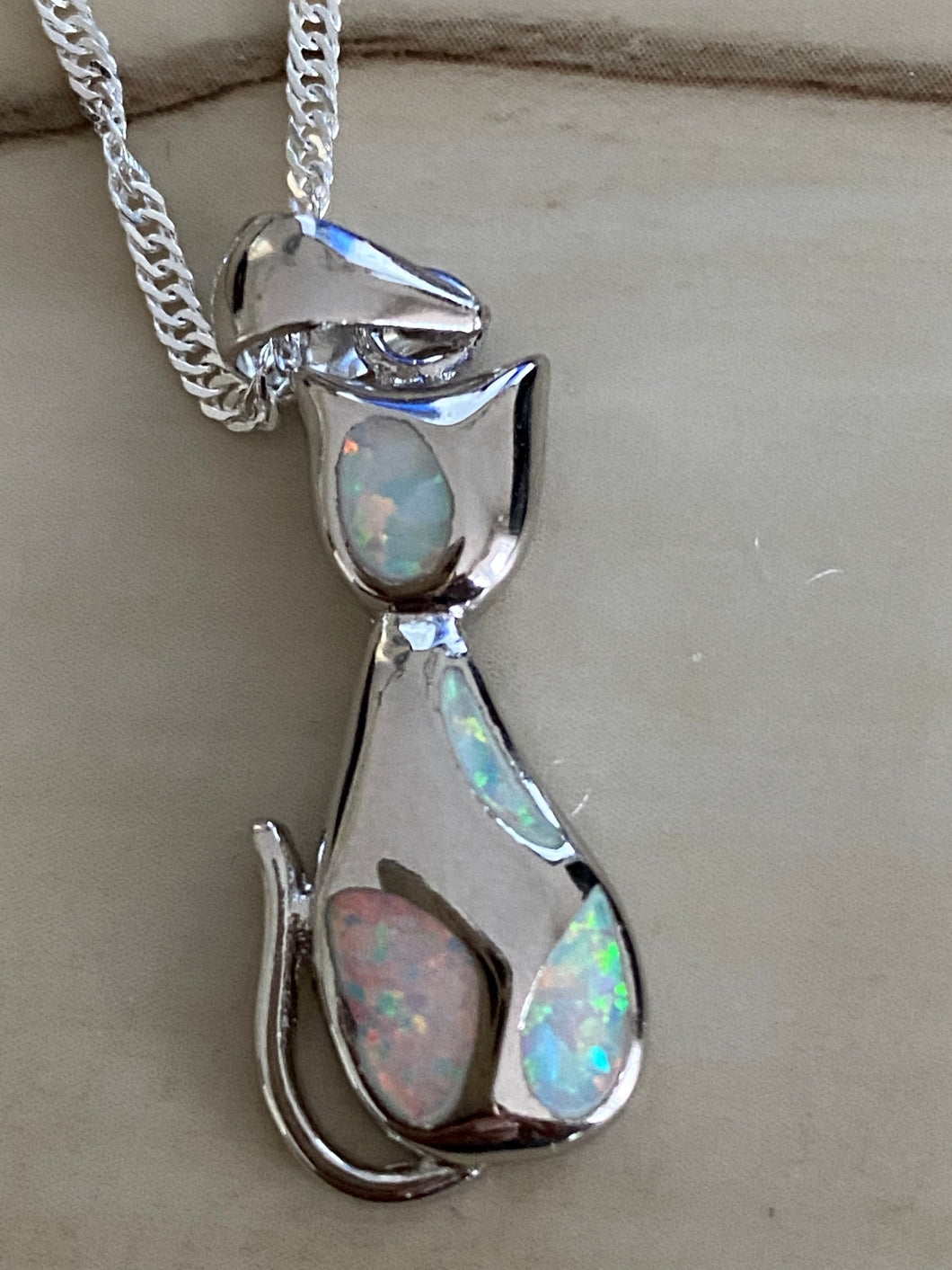 Fire Opal Cat Pendant 925 Sterling Silver FREE SHIPPING