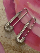 Load image into Gallery viewer, Safety Pins White Topaz Gemstones Earrings. 925 Sterling Silver
