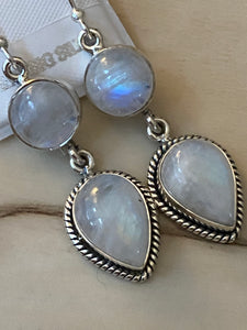White Natural Real Stone Moonstone Earrings Handcrafted 925 Sterling Silver