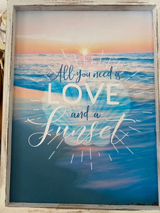 HOME DECOR 'All you need is Love and a Sunset" Canvas Wall Sign. Free Shipping !!*.*!!