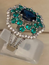 Load image into Gallery viewer, Emerald, Sapphire White Topaz Ring Natural Gemstones 925 Silver Size 9

