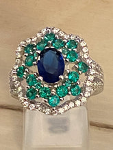 Load image into Gallery viewer, Emerald, Sapphire White Topaz Ring Natural Gemstones 925 Silver Size 9
