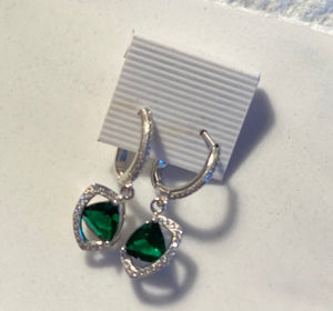 Emerald & White Topaz Earrings 925 Sterling Silver Fine Jewelry