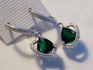 Emerald & White Topaz Earrings 925 Sterling Silver Fine Jewelry