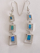 Load image into Gallery viewer, Blue Fire Opal Dangle Square Earrings 925 Sterling Silver *Fine Jewelry*
