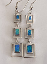 Load image into Gallery viewer, Blue Fire Opal Dangle Square Earrings 925 Sterling Silver *Fine Jewelry*
