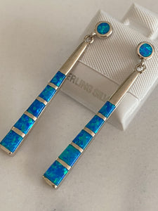 Blue Fire Opal Dangle Earrings 925 Sterling Silver *Fine Jewelry*