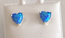 Load image into Gallery viewer, Blue Fire Opal Heart Studs Earrings 925 Sterling Silver *Fine Jewelry*
