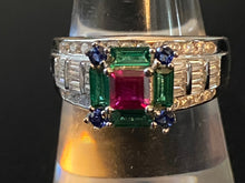 Load image into Gallery viewer, Ruby &amp; Emerald &amp; Sapphire &amp; White Topaz Solid 925 Sterling Silver Ring Size 6 7 8 9
