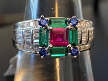 Load image into Gallery viewer, Ruby &amp; Emerald &amp; Sapphire &amp; White Topaz Solid 925 Sterling Silver Ring Size 6 7 8 9
