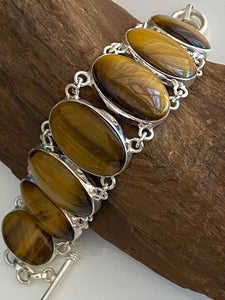 Precious Stone " Tiger Eye " Handcrafted Bracelet India 925 Sterling Silver
