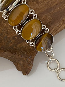 Precious Stone " Tiger Eye " Handcrafted Bracelet India 925 Sterling Silver