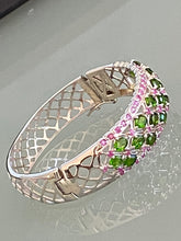 Load image into Gallery viewer, Bangle Bracelet AAA Green Chrome Diopside &amp; Ruby Precious Gemstones 925 Sterling Silver
