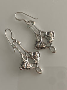 Sterling Silver Dangle Earrings Flower Art Deco Desing