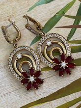 Load image into Gallery viewer, Flower Ruby White Topaz .925 Sterling Silver &amp; Bronze Earrings
