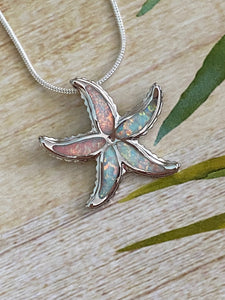 White Fire Opal Starfish Pendant 925 Sterling Silver Free Shipping !
