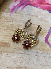 Load image into Gallery viewer, Flower Ruby White Topaz .925 Sterling Silver &amp; Bronze Earrings

