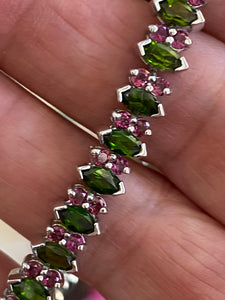 Bracelet AAA Green Chrome Diopside & Ruby Precious Gemstones 925 Sterling Silver