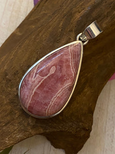 Handcrafted Rhodochrosite Pendant Solid Sterling Silver Jewelry.