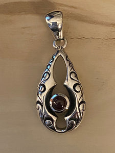 Garnet Gemstone Pendant Solid Sterling Silver Jewelry.