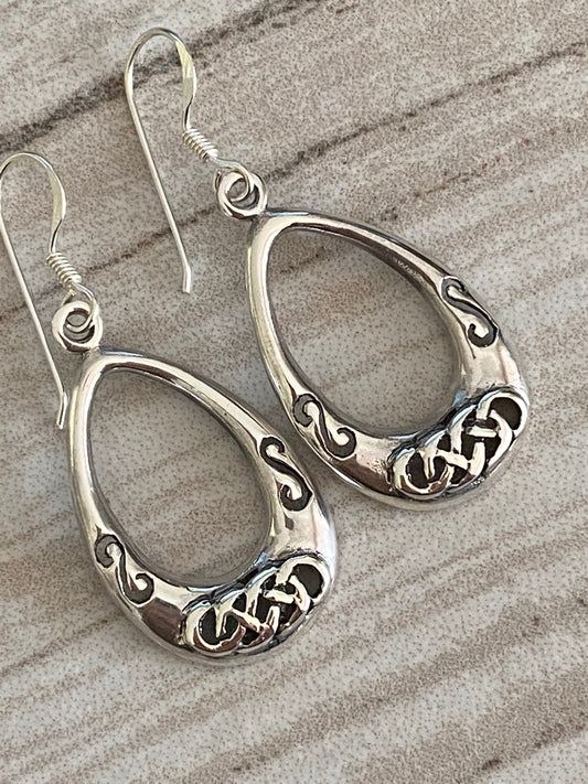 Filigree Oval Unique Design Dangling Earrings Sterling Silver