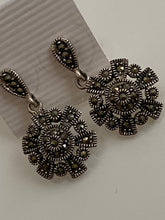 Load image into Gallery viewer, Circle / Flower like Marcasite Earrings Solid Sterling Silver Vintage
