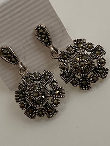 Circle / Flower like Marcasite Earrings Solid Sterling Silver Vintage