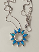 Load image into Gallery viewer, Fire Opal Beautiful Sun Flower &amp; White Cz Pendant. Sterling Silver.W/Chain.Free Shipping !!*.*!!
