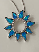 Load image into Gallery viewer, Fire Opal Beautiful Sun Flower &amp; White Cz Pendant. Sterling Silver.W/Chain.Free Shipping !!*.*!!
