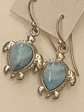 Load image into Gallery viewer, Larimar Turtle.Dangling Earrings.Sterling Silver.Free Shipping!!
