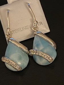 Larimar & White Topaz Teardrop Dangling Earrings.Sterling Silver.Free Shipping!!