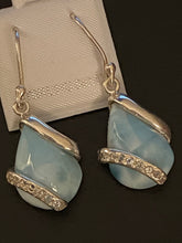 Load image into Gallery viewer, Larimar &amp; White Topaz Teardrop Dangling Earrings.Sterling Silver.Free Shipping!!
