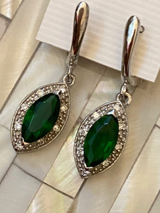 Handcrafted Earrings Gemstones Emerald & White Topaz. Sterling Silver.Free Shipping