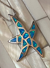 Load image into Gallery viewer, Blue Fire Opal Starfish Pendant Solid Sterling Silver Chain. Free Shipping !
