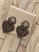 Load image into Gallery viewer, Heart Marcasite Earrings Solid Sterling Silver Vintage , Free Shipping
