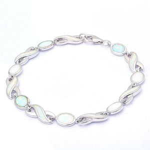 Bracelet White Fire Opal Infinity & Oval .925 Sterling Silver