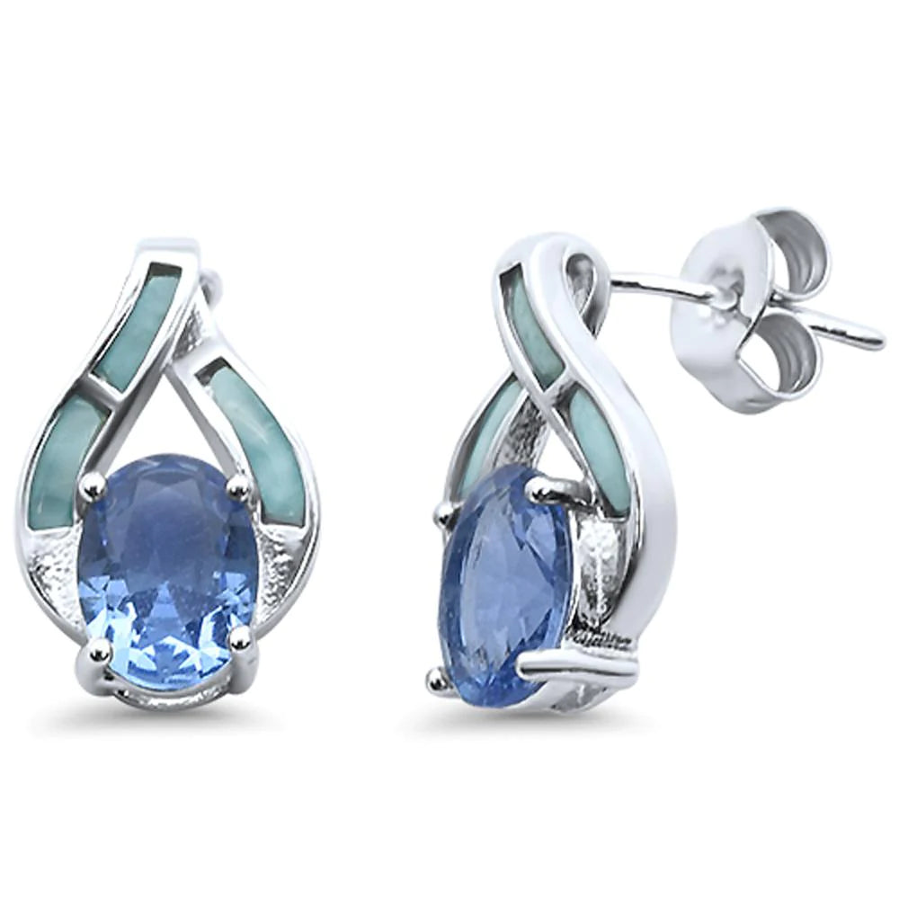 Tanzanite & Larimar Post Gemstone Earrings 925 Sterling Silver *Fine Jewelry*