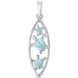 Natural Caribbean Larimar Turtle .925 Sterling Silver Pendant. Free Shipping !!*.*!!