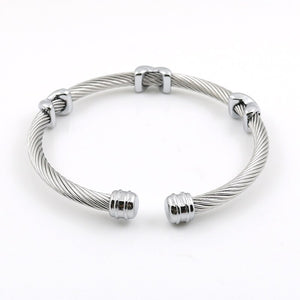 Classical Charm Stainless Steel Cuff Bangle Bracelet Cable Twist Wire Stripe Jewelry