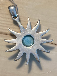 Sun Pendant Larimar "the Atlantis Gemstone" 925 Sterling Silver