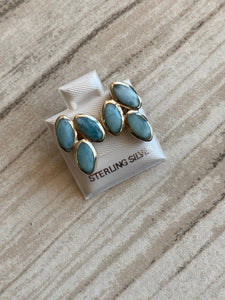 Larimar stud Earrings. Flower Petals. Handcrafted. 925 Sterling silver. Free Shipping!!