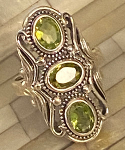 Solid Sterling Silver Genuine Peridot Gemstone Ring Natural Stone Size 8