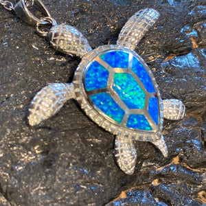 Blue Fire Opal Turtle Pendant. Sterling Silver. W/Chain. Free Shipping !!*.*!!