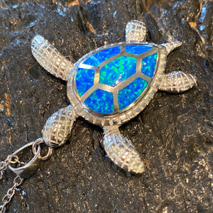 Blue Fire Opal Turtle Pendant. Sterling Silver. W/Chain. Free Shipping !!*.*!!