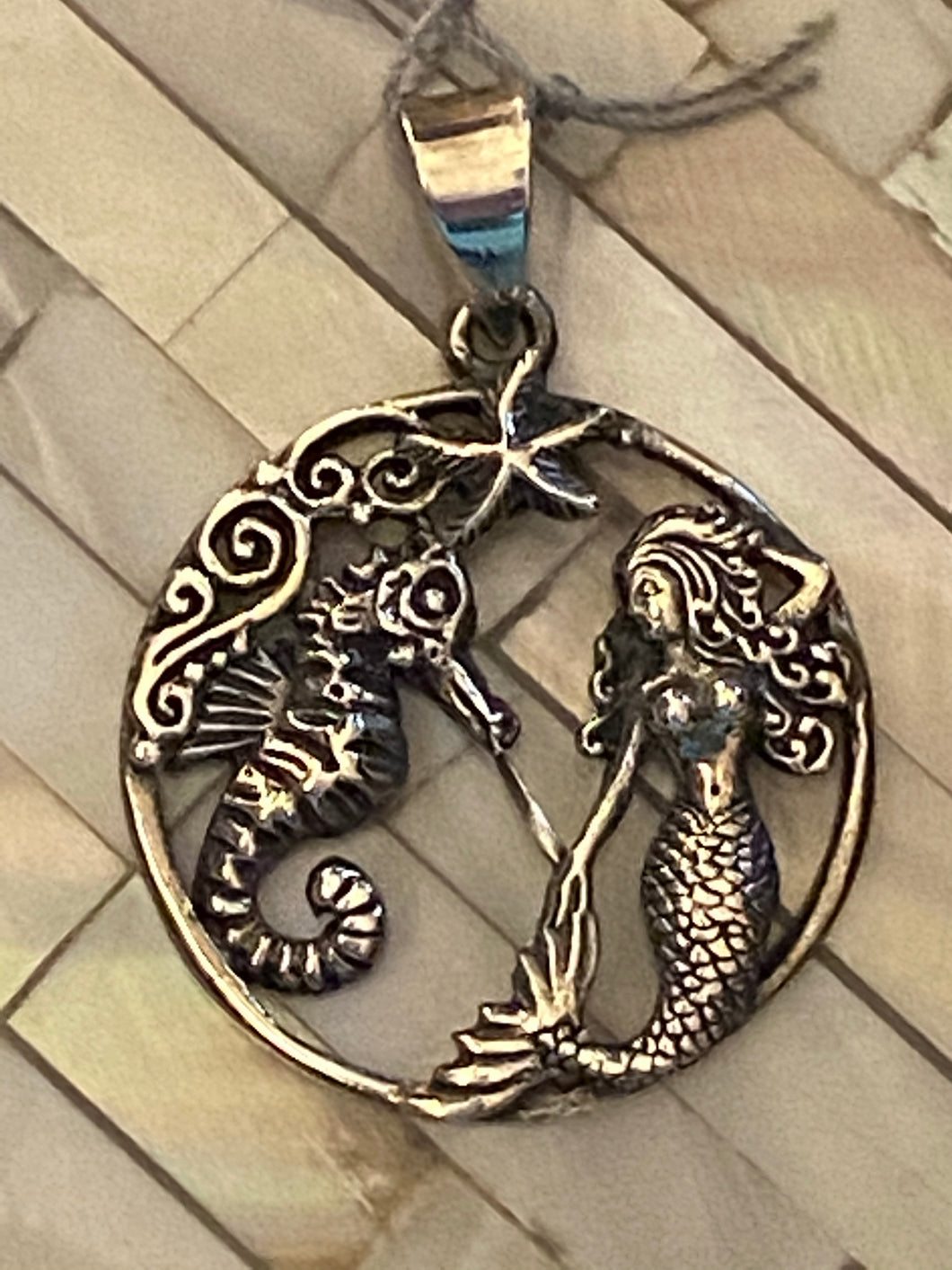 Mermaid & Seahorse Sterling Silver Pendant Jewelry. Free Shipping!