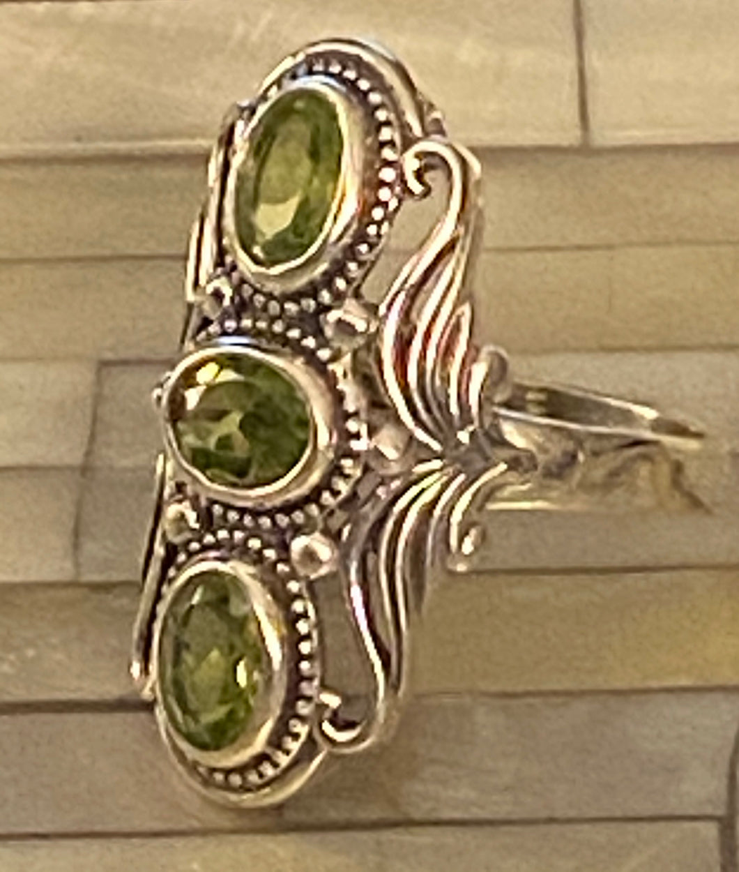 Solid Sterling Silver Genuine Peridot Gemstone Ring Natural Stone Size 8
